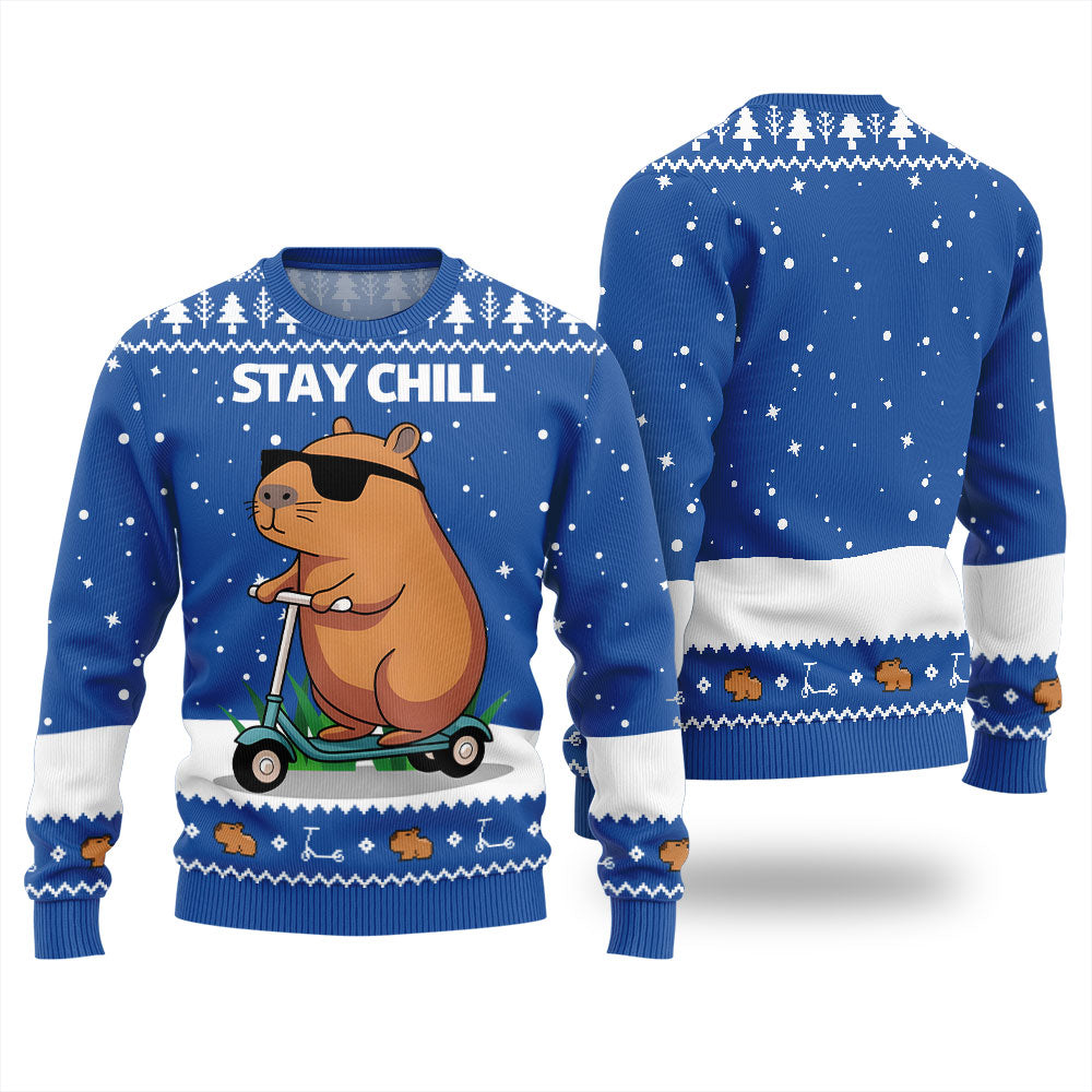 Stay Chill Capybara Ugly Xmas Sweater