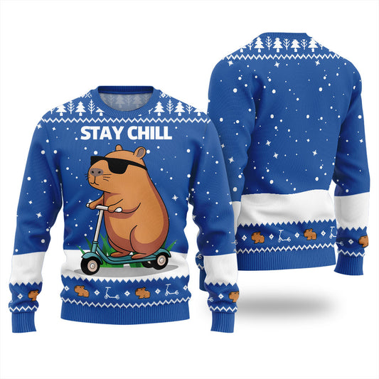 Stay Chill Capybara Ugly Xmas Sweater