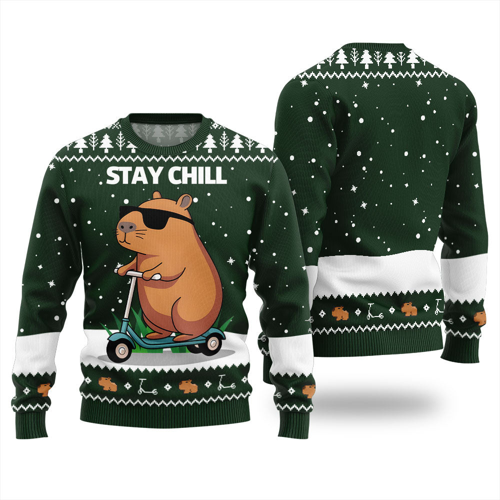 Stay Chill Capybara Ugly Xmas Sweater