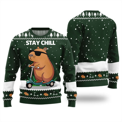 Stay Chill Capybara Ugly Xmas Sweater
