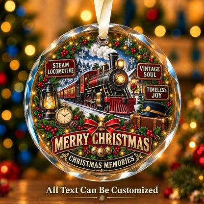 Steam Locomotive Personalized Glass Ornament | 5To9Vibe