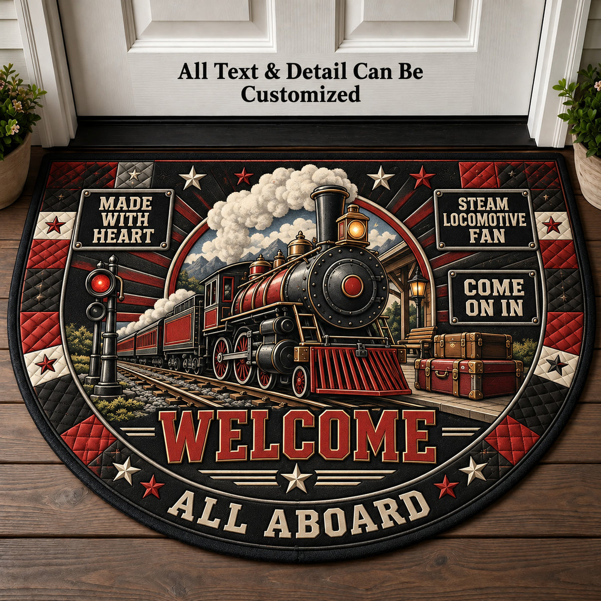 Steam Locomotive Fan Personalized Half Round Mat | 5To9Vibe