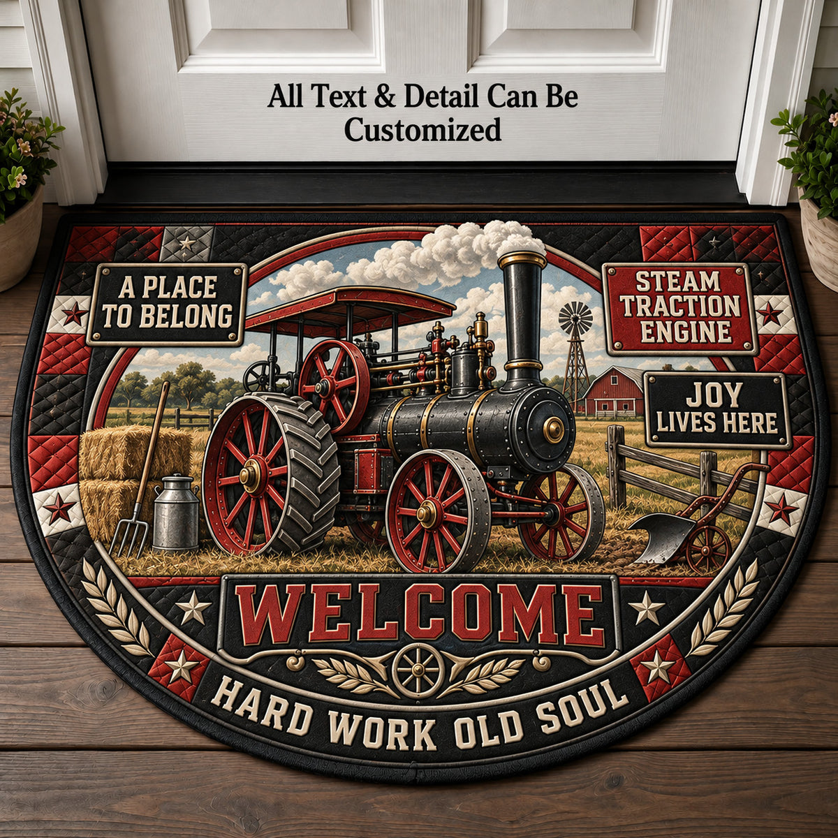Steam Traction Engine Personalized Half Round Mat | 5To9Vibe