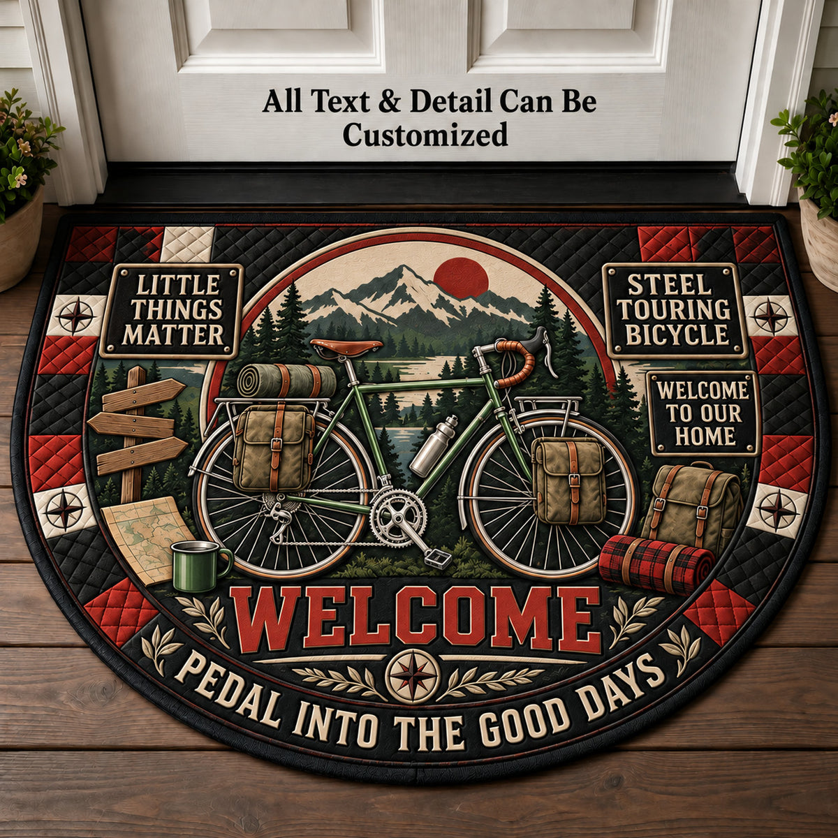 Steel Touring Bicycle Personalized Half Round Mat | 5To9Vibe