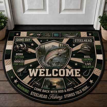 Steelhead Fishing River Adventures Quilted Print Premium Welcome Mat – Personalized Doormat