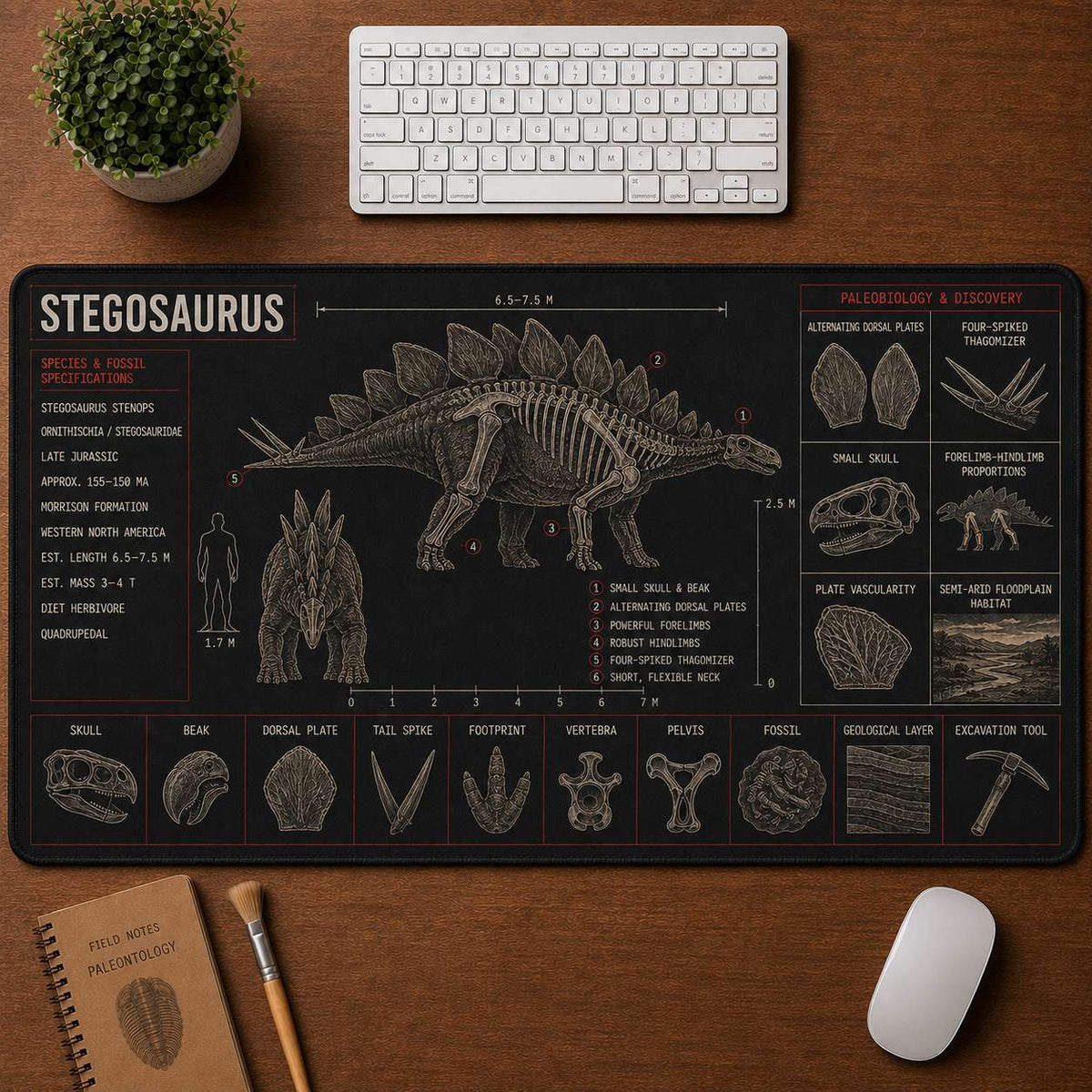 Stegosaurus Dinosaur Blueprint Desk Mat | 5To9Vibe