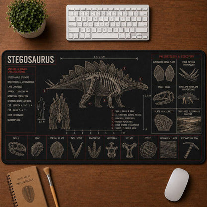 Stegosaurus Dinosaur Blueprint Desk Mat | 5To9Vibe