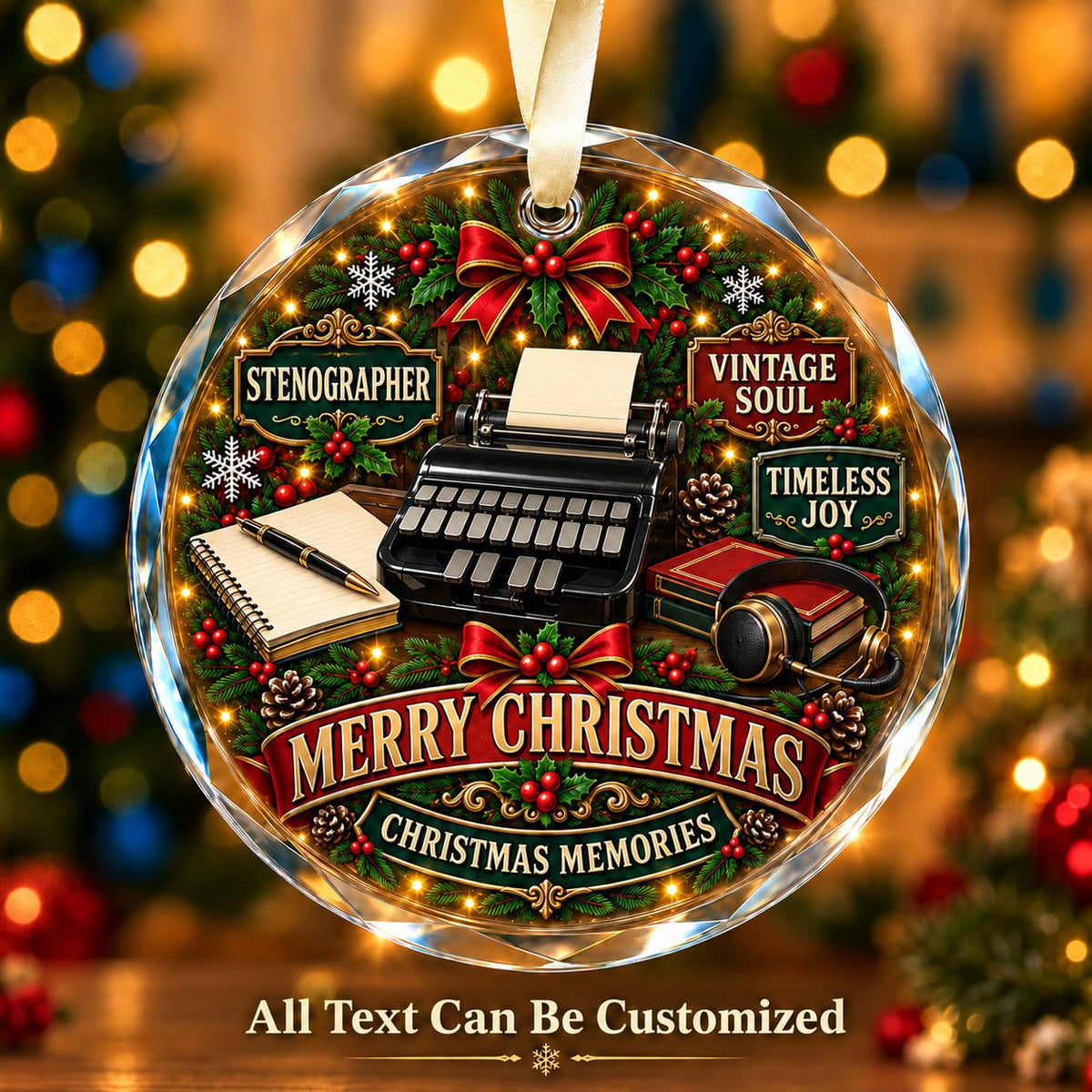 Stenographer Personalized Glass Ornament | 5To9Vibe