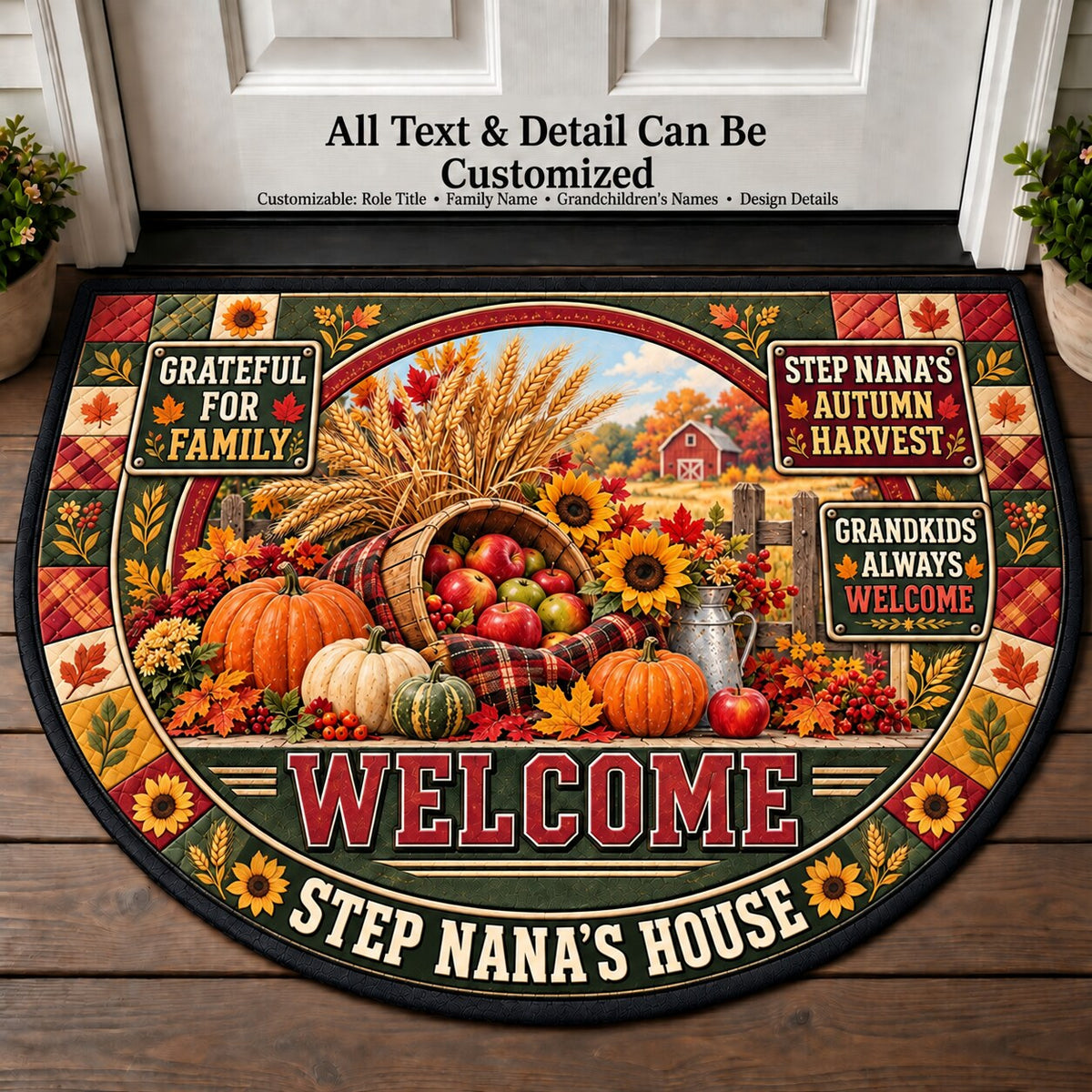 Step Nana's Autumn Harvest Personalized Half Round Mat | 5To9Vibe