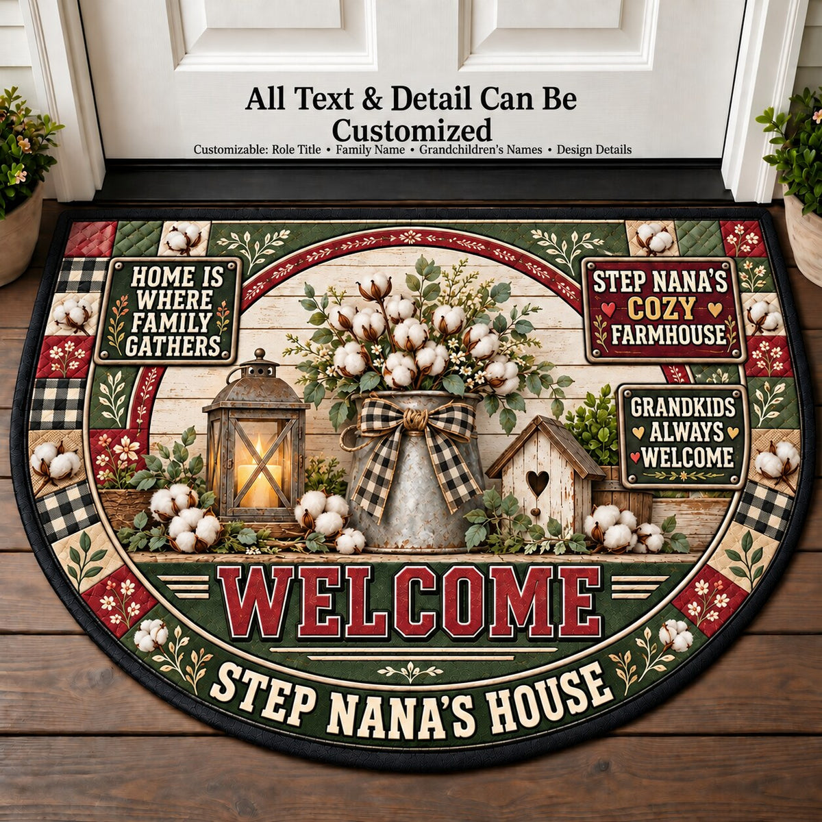 Step Nana's Cozy Farmhouse Personalized Half Round Mat | 5To9Vibe