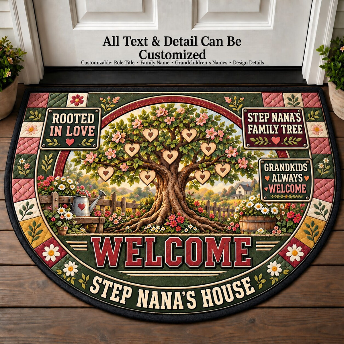 Step Nana's Family Tree Personalized Half Round Mat | 5To9Vibe