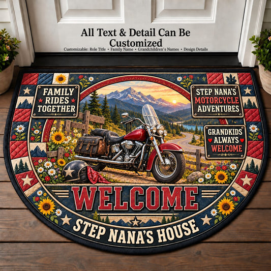 Step Nana's Motorcycle Adventures Personalized Half Round Mat | 5To9Vibe