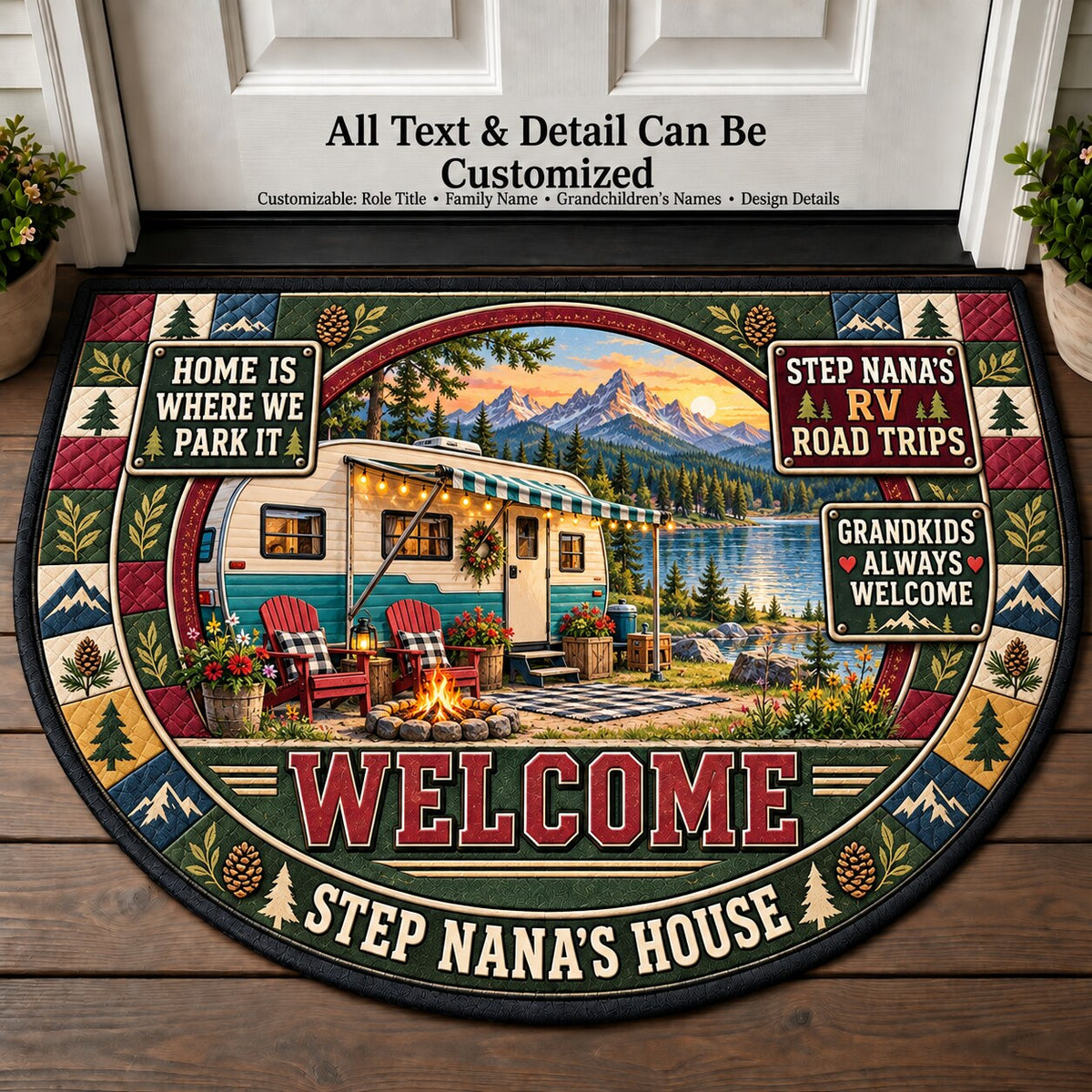 Step Nana's RV Road Trips Personalized Half Round Mat | 5To9Vibe