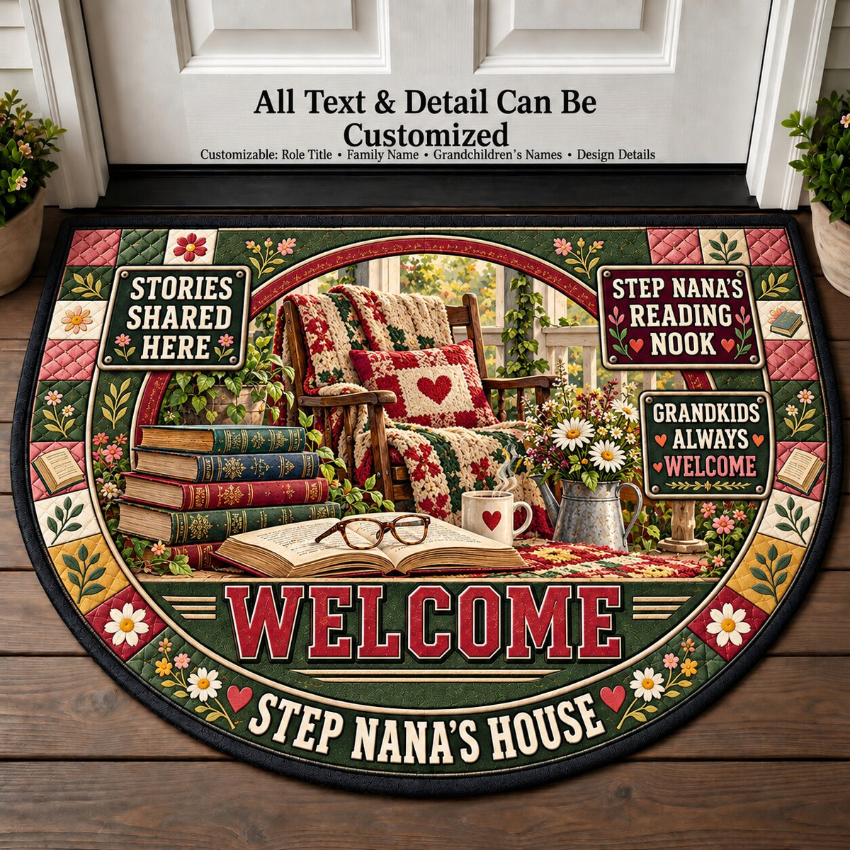 Step Nana's Reading Nook Personalized Half Round Mat | 5To9Vibe