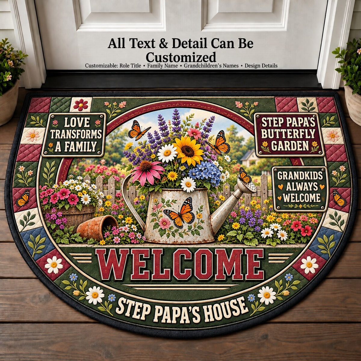 Step Papa's Butterfly Garden Personalized Half Round Mat | 5To9Vibe