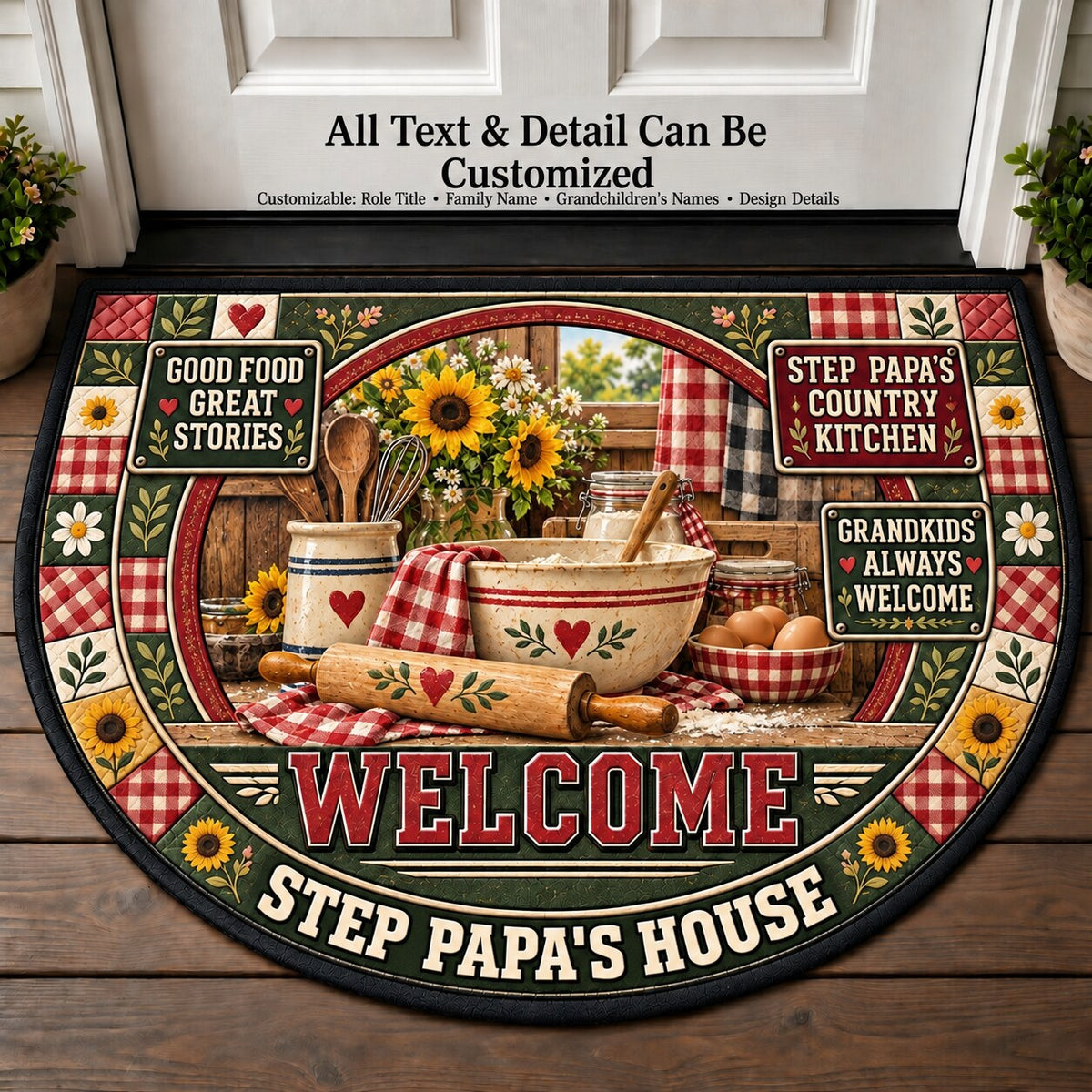 Step Papa's Country Kitchen Personalized Half Round Mat | 5To9Vibe