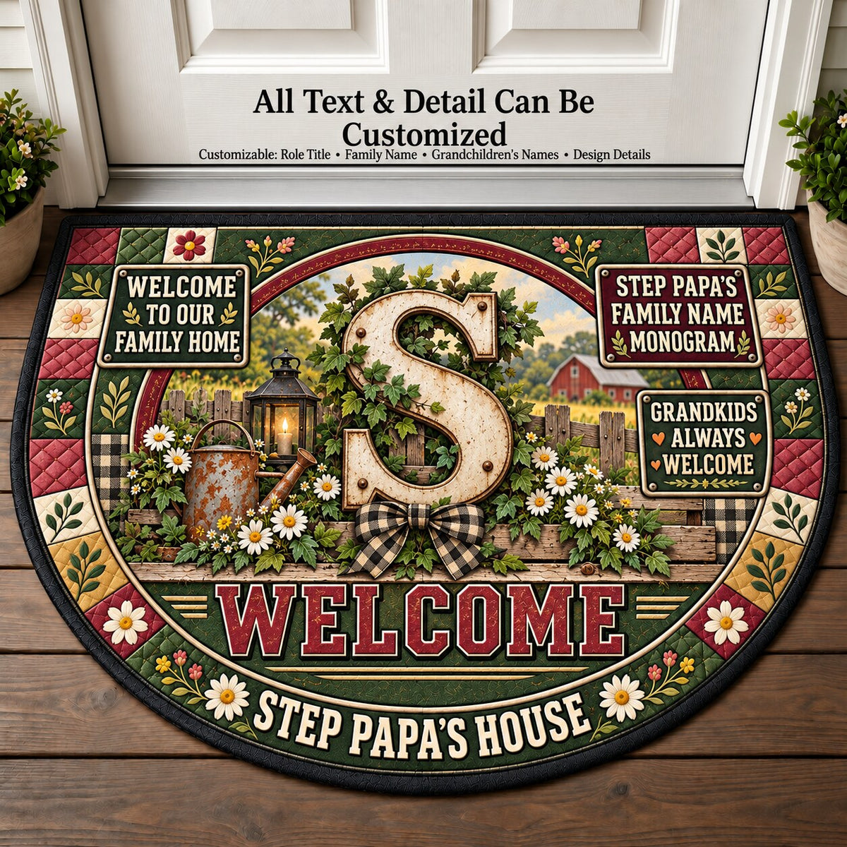 Step Papa's Family Name Monogram Personalized Half Round Mat | 5To9Vibe