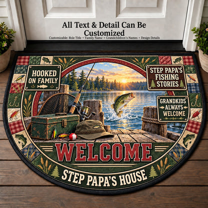 Step Papa's Fishing Stories Personalized Half Round Mat | 5To9Vibe