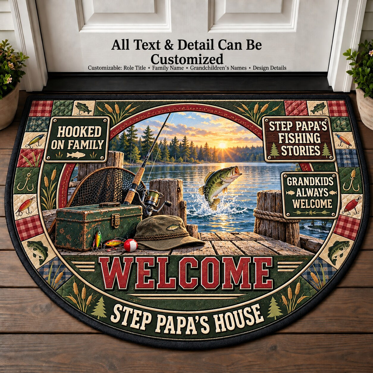 Step Papa's Fishing Stories Personalized Half Round Mat | 5To9Vibe