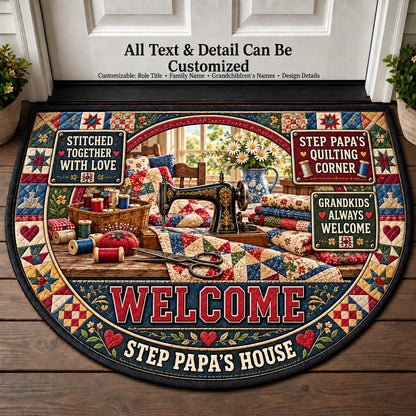 Step Papa's Quilting Corner Personalized Half Round Mat | 5To9Vibe