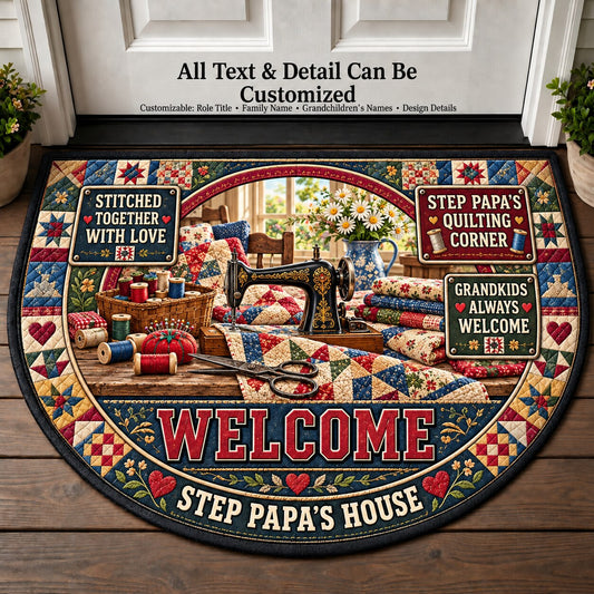 Step Papa's Quilting Corner Personalized Half Round Mat | 5To9Vibe
