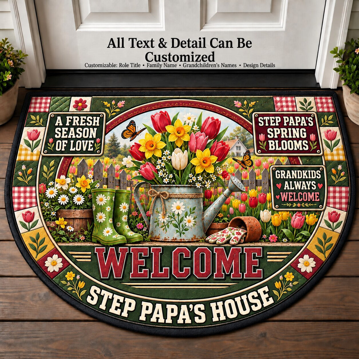 Step Papa's Spring Blooms Personalized Half Round Mat | 5To9Vibe