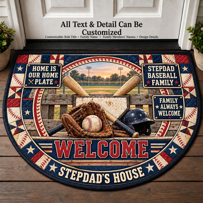 Stepdad's Baseball Family Personalized Half Round Mat | 5To9Vibe
