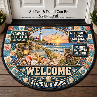 Stepdad's Beach Cottage Personalized Half Round Mat | 5To9Vibe