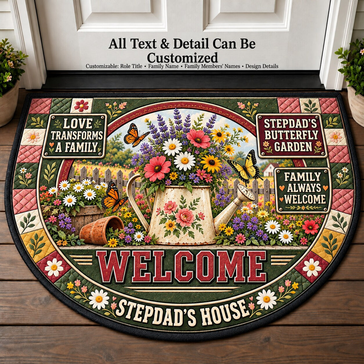 Stepdad's Butterfly Garden Personalized Half Round Mat | 5To9Vibe