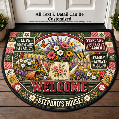 Stepdad's Butterfly Garden Personalized Half Round Mat | 5To9Vibe
