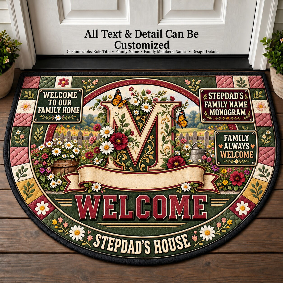 Stepdad's Family Name Monogram Personalized Half Round Mat | 5To9Vibe