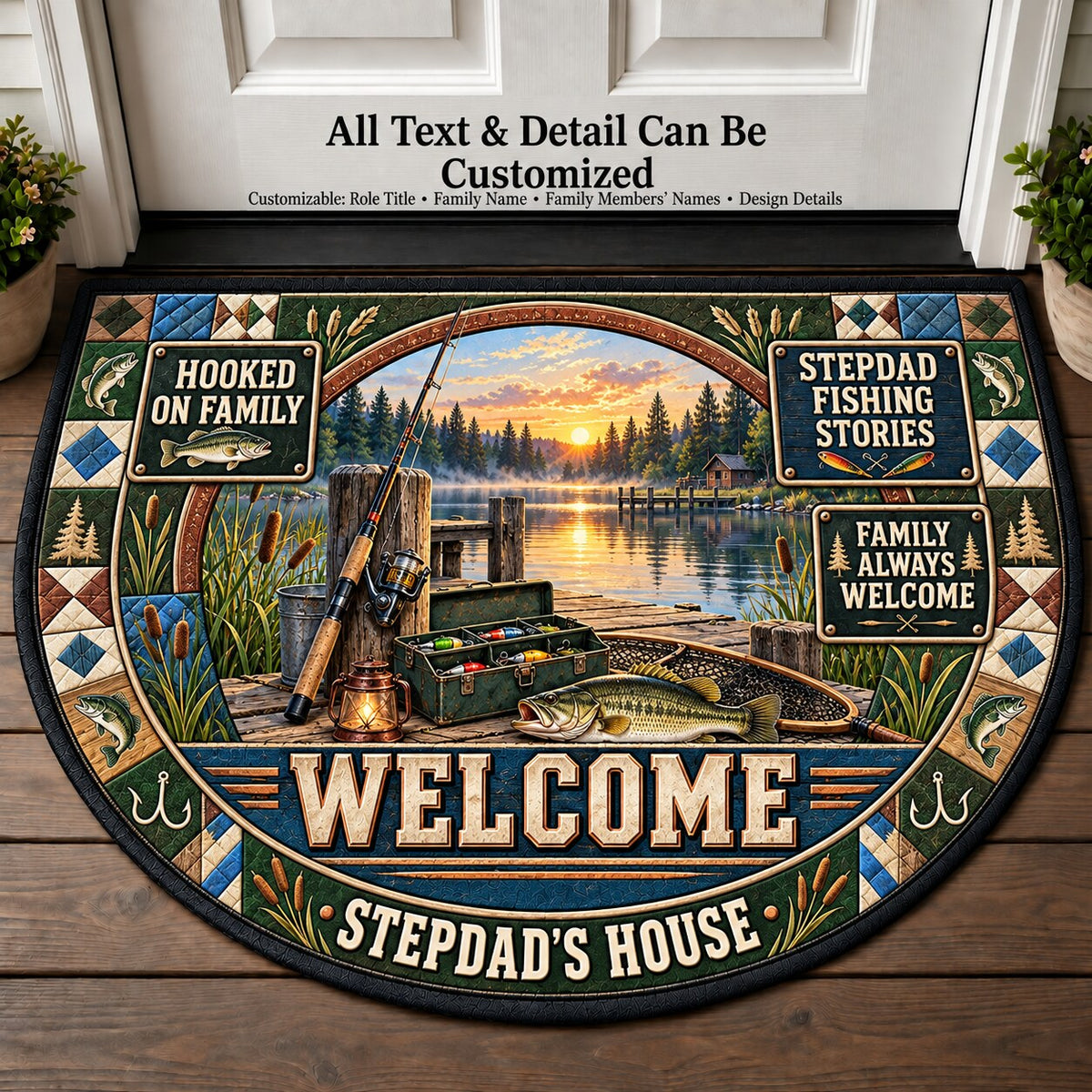 Stepdad's Fishing Stories Personalized Half Round Mat | 5To9Vibe