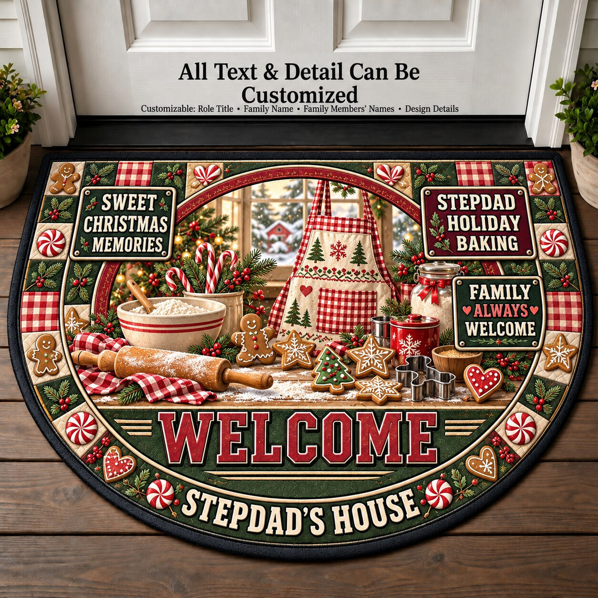 Stepdad's Holiday Baking Personalized Half Round Mat | 5To9Vibe