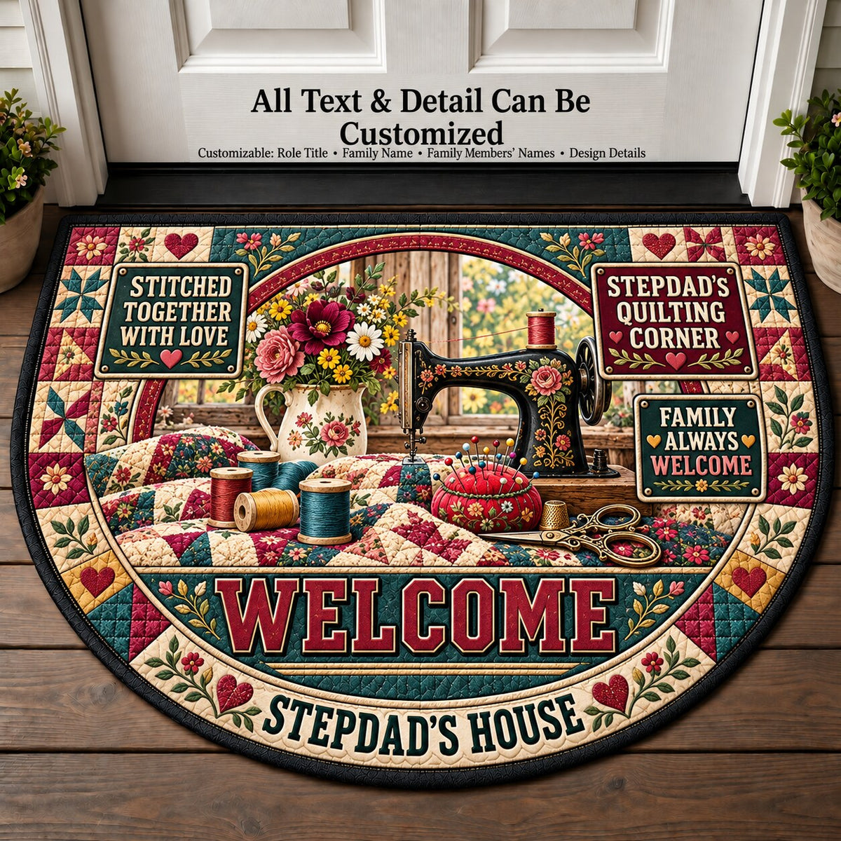 Stepdad's Quilting Corner Personalized Half Round Mat | 5To9Vibe