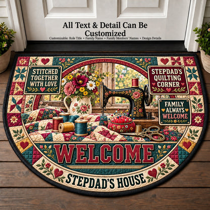 Stepdad's Quilting Corner Personalized Half Round Mat | 5To9Vibe