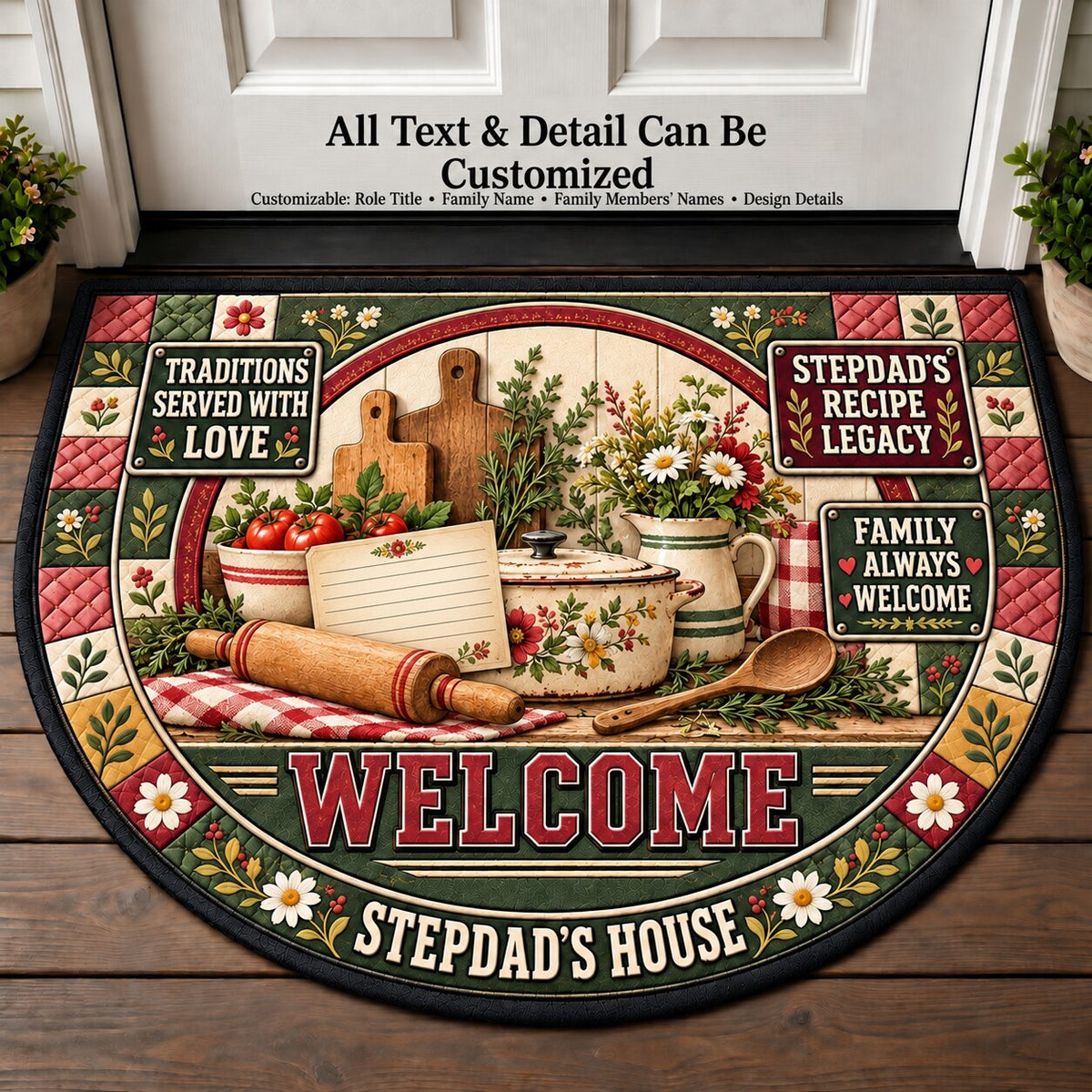 Stepdad's Recipe Legacy Personalized Half Round Mat | 5To9Vibe