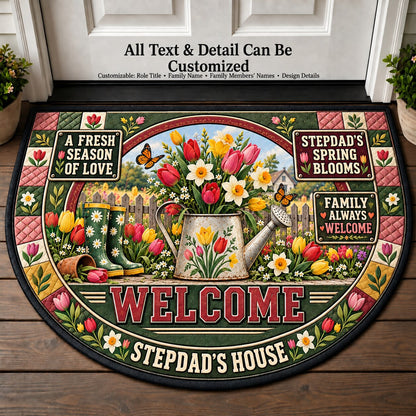Stepdad's Spring Blooms Personalized Half Round Mat | 5To9Vibe