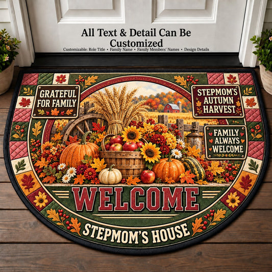 Stepmom's Autumn Harvest Personalized Half Round Mat | 5To9Vibe