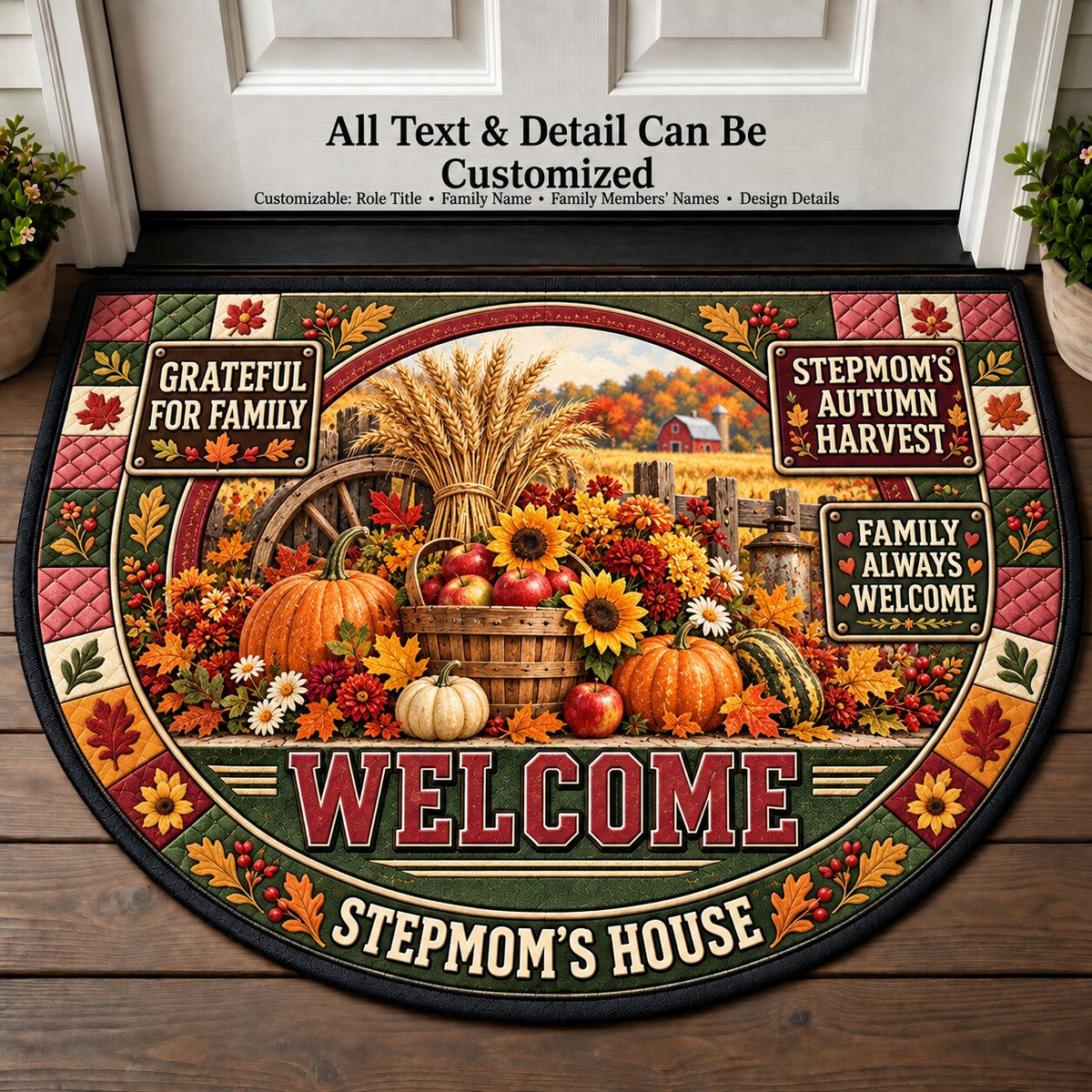 Stepmom's Autumn Harvest Personalized Half Round Mat | 5To9Vibe
