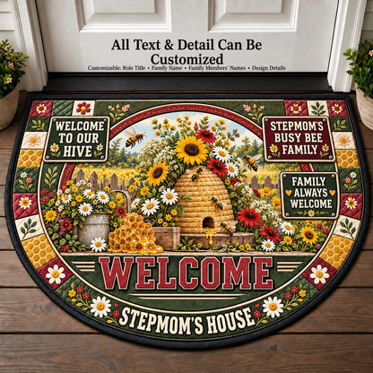 Stepmom's Busy Bee Family Personalized Half Round Mat | 5To9Vibe