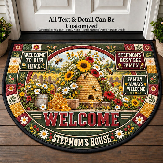 Stepmom's Busy Bee Family Personalized Half Round Mat | 5To9Vibe