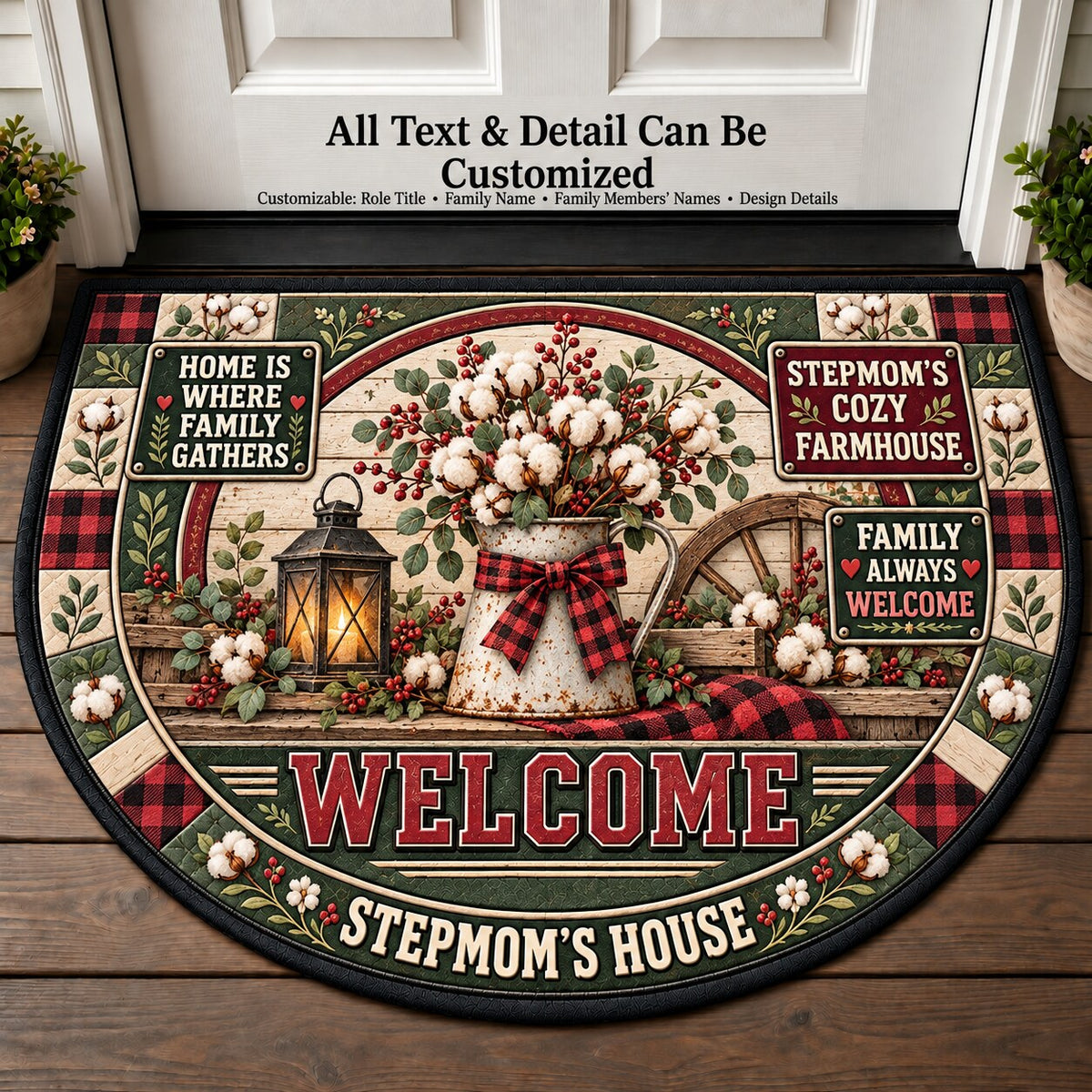 Stepmom's Cozy Farmhouse Personalized Half Round Mat | 5To9Vibe