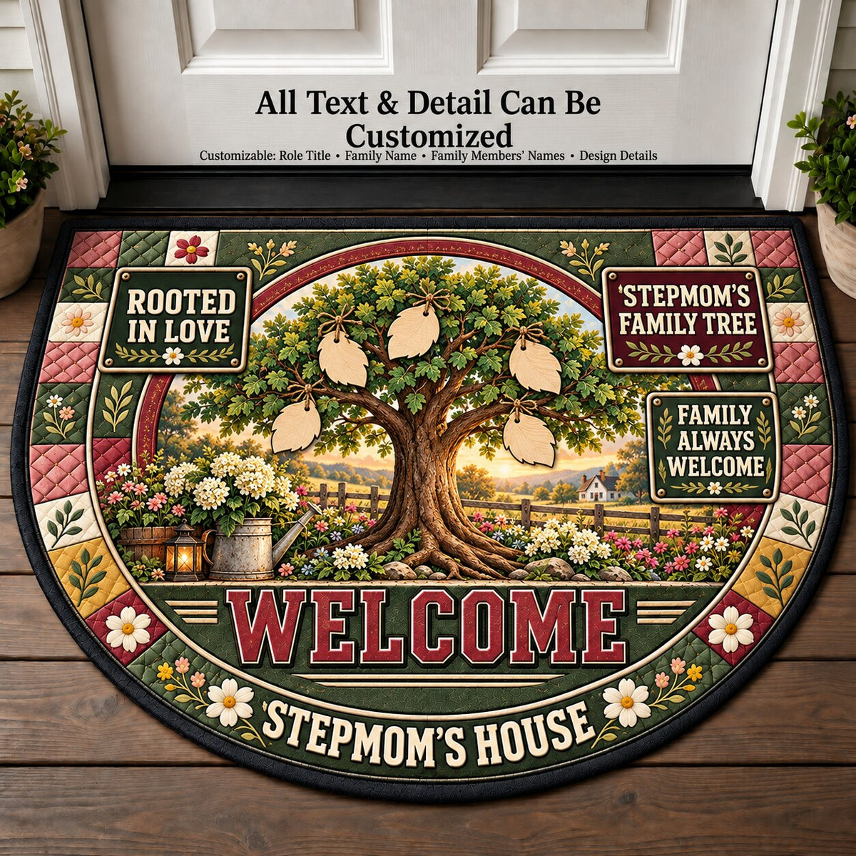 Stepmom's Family Tree Personalized Half Round Mat | 5To9Vibe