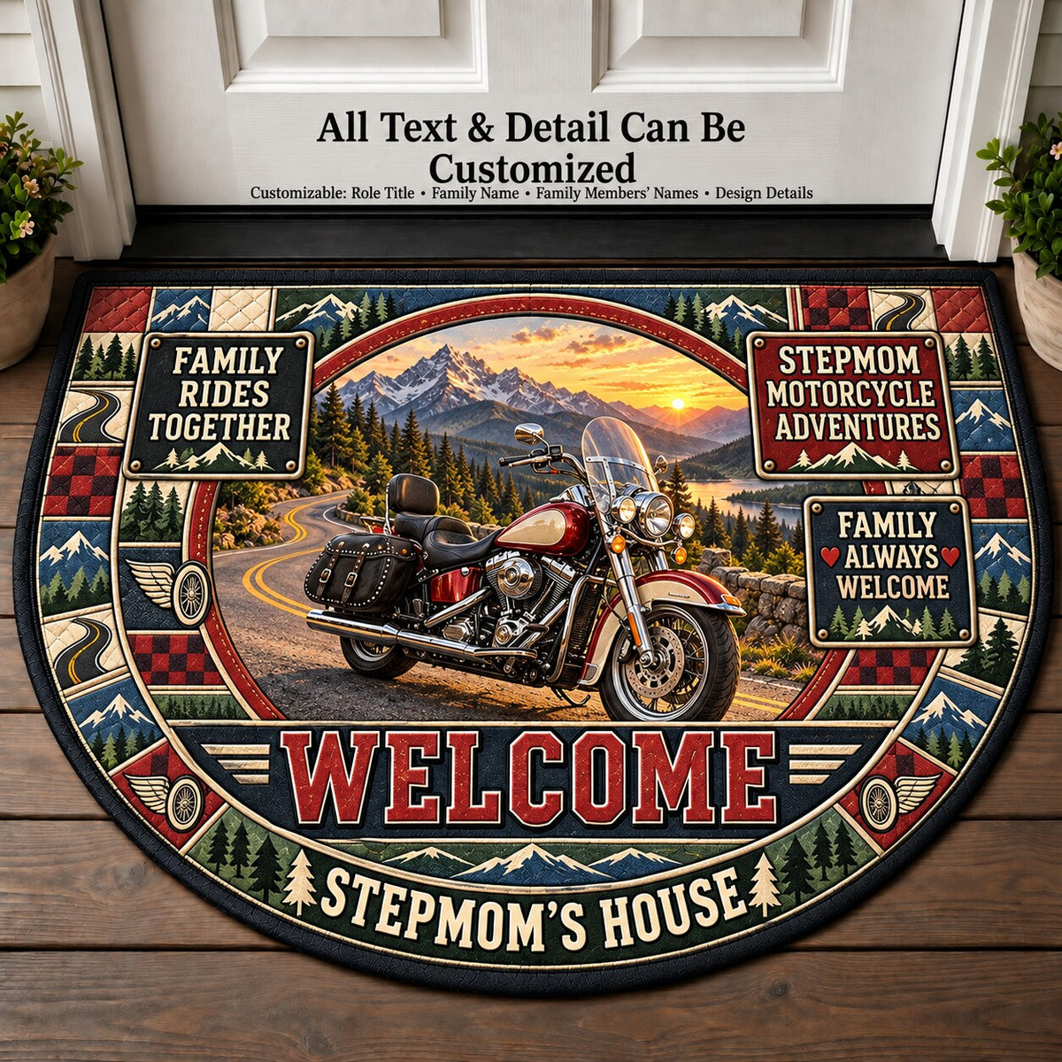 Stepmom's Motorcycle Adventures Personalized Half Round Mat | 5To9Vibe