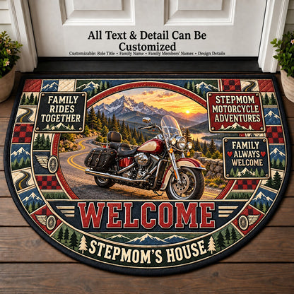 Stepmom's Motorcycle Adventures Personalized Half Round Mat | 5To9Vibe