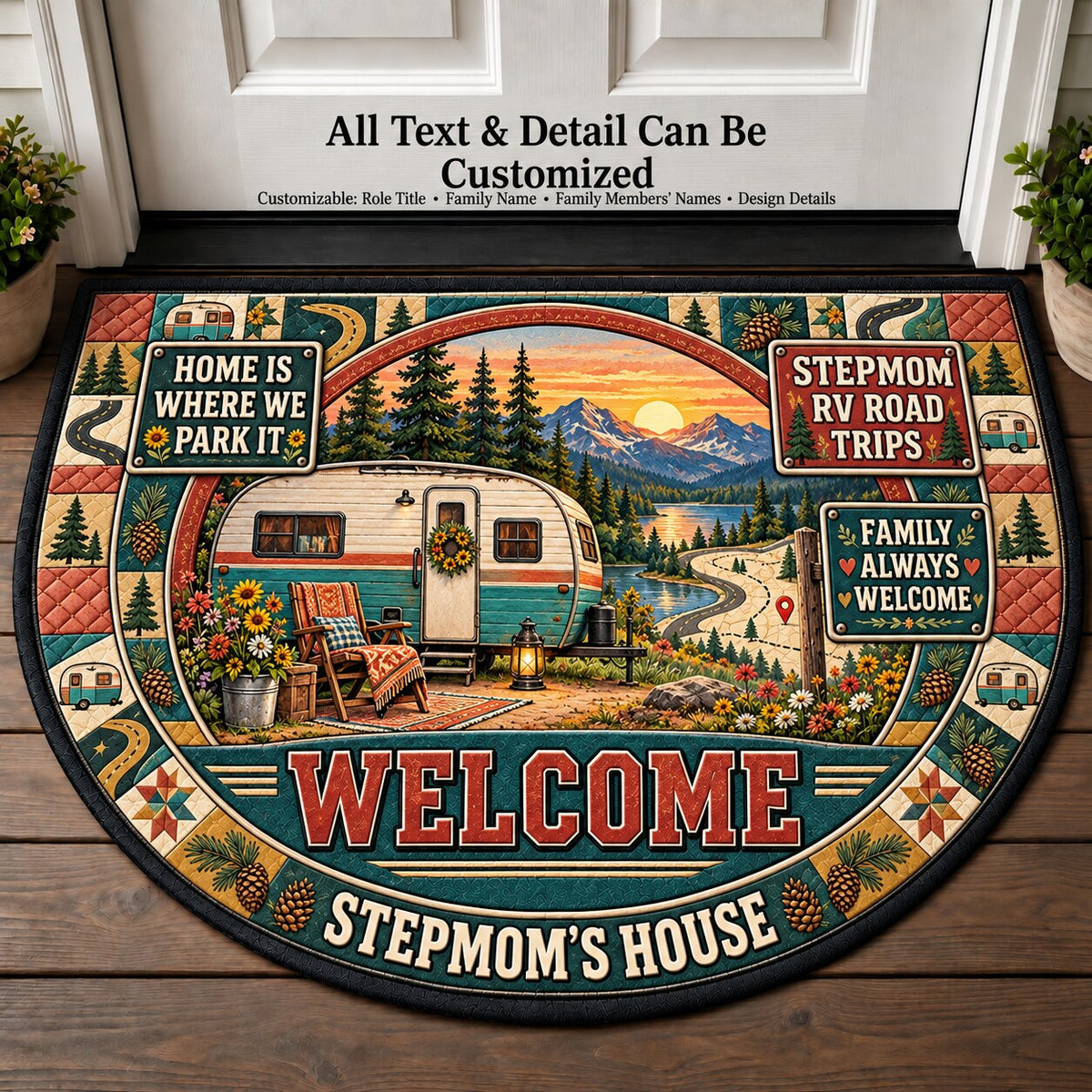 Stepmom's RV Road Trips Personalized Half Round Mat | 5To9Vibe