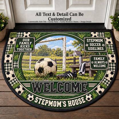 Stepmom's Soccer Sidelines Personalized Half Round Mat | 5To9Vibe
