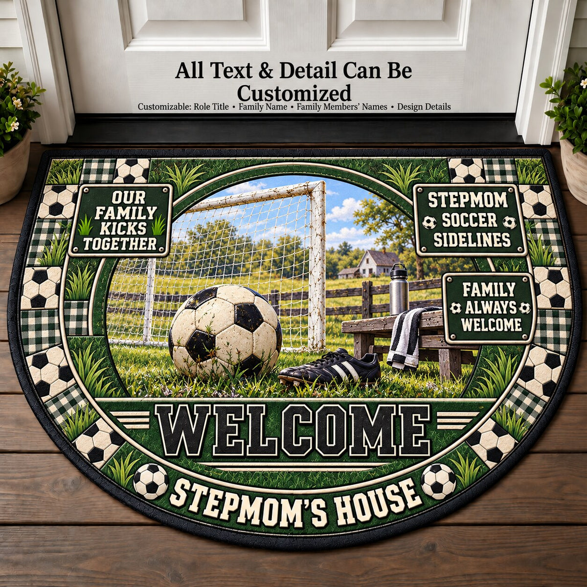 Stepmom's Soccer Sidelines Personalized Half Round Mat | 5To9Vibe