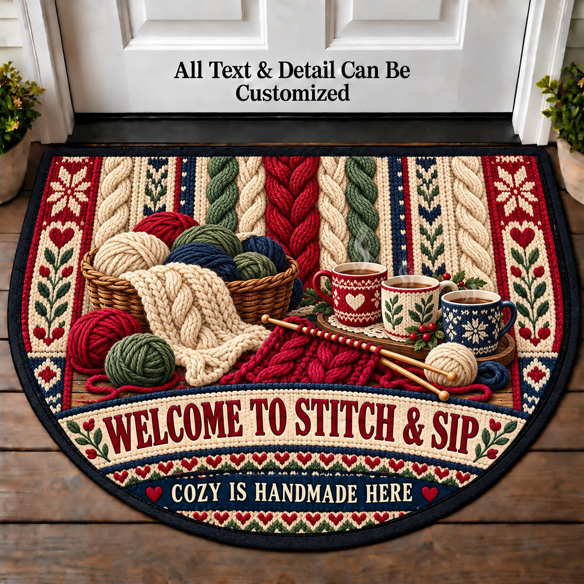 Chunky Cable Knit - Stitch and Sip Club Personalized Half Round Mat | 5To9Vibe
