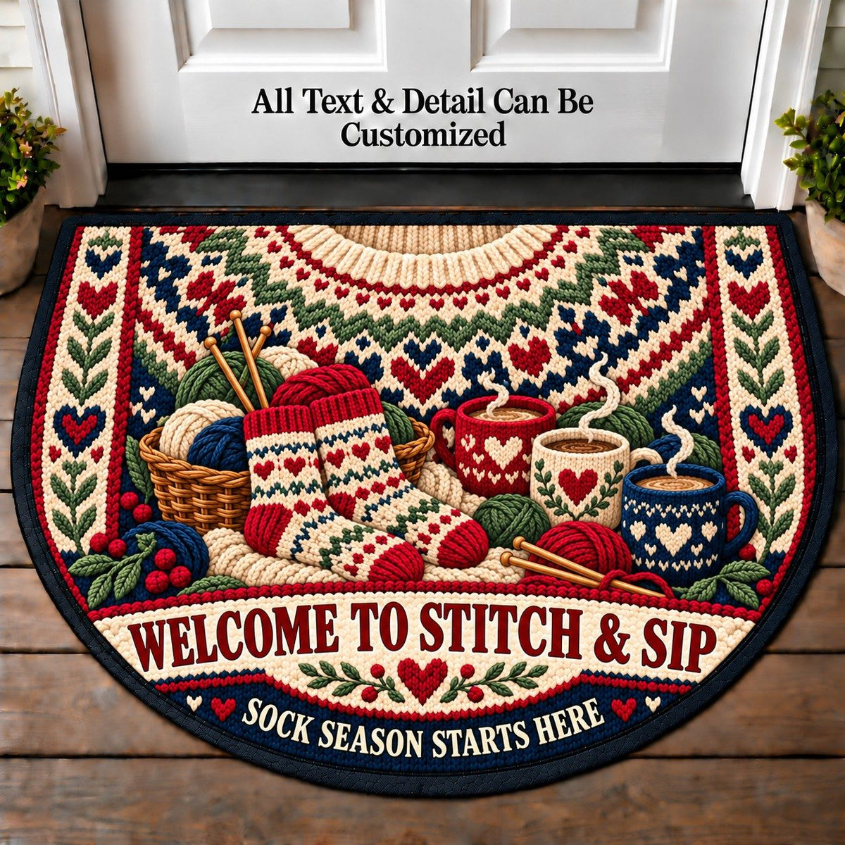 Cozy Socks - Stitch and Sip Club Personalized Half Round Mat | 5To9Vibe